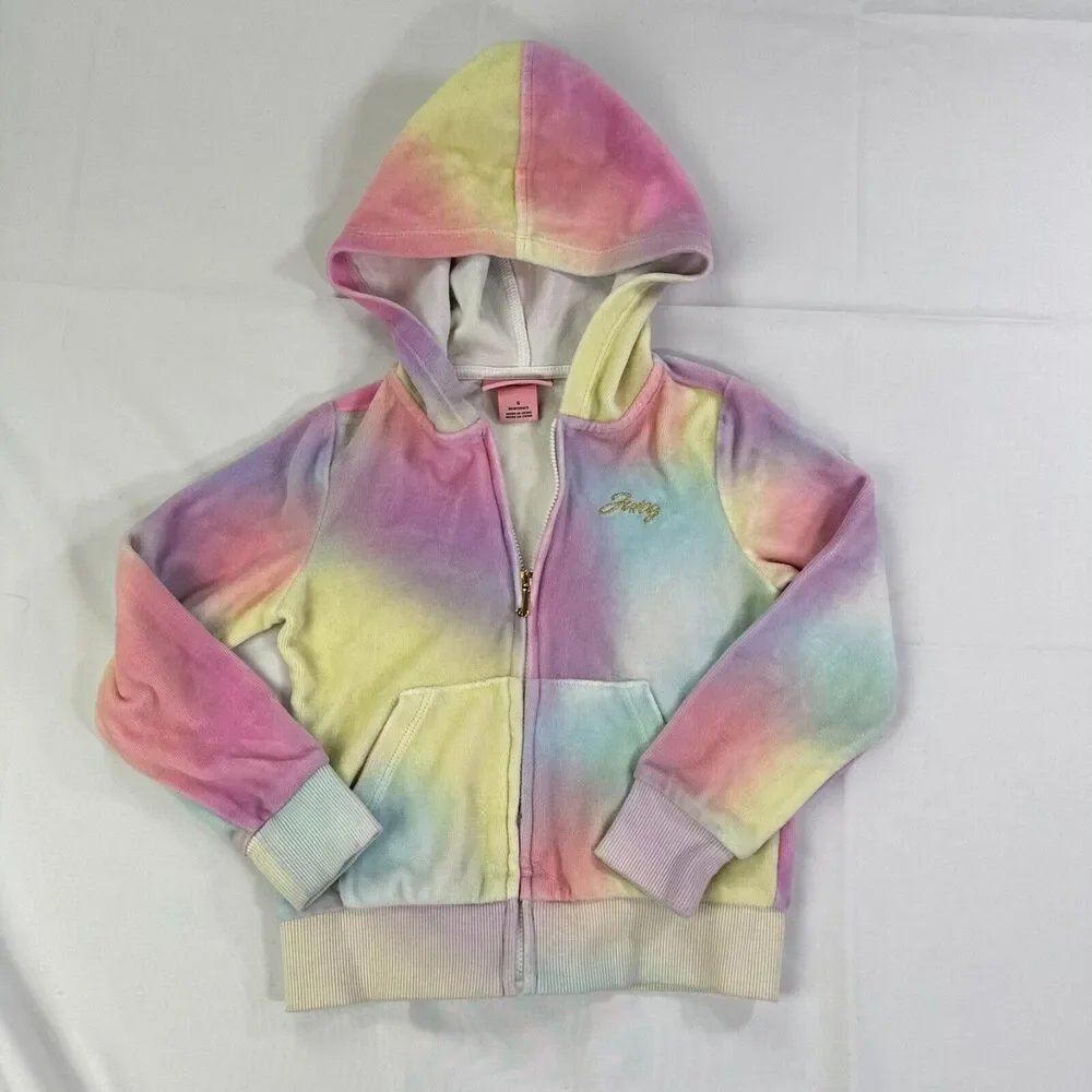 Juicy Couture Kid's Velour Track Jacket 5 Multi‎ Tie Dye Design 2 Front Pockets